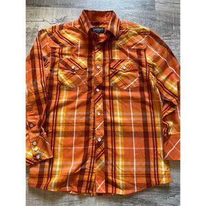 Gioberti Orange & Yellow Plaid Long-Sleeve Western Shirt With Snap Buttons sz 8